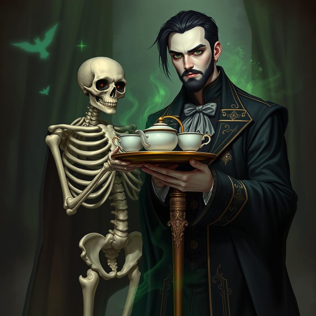 A captivating portrait of a 23-year-old human male necromancer wizard