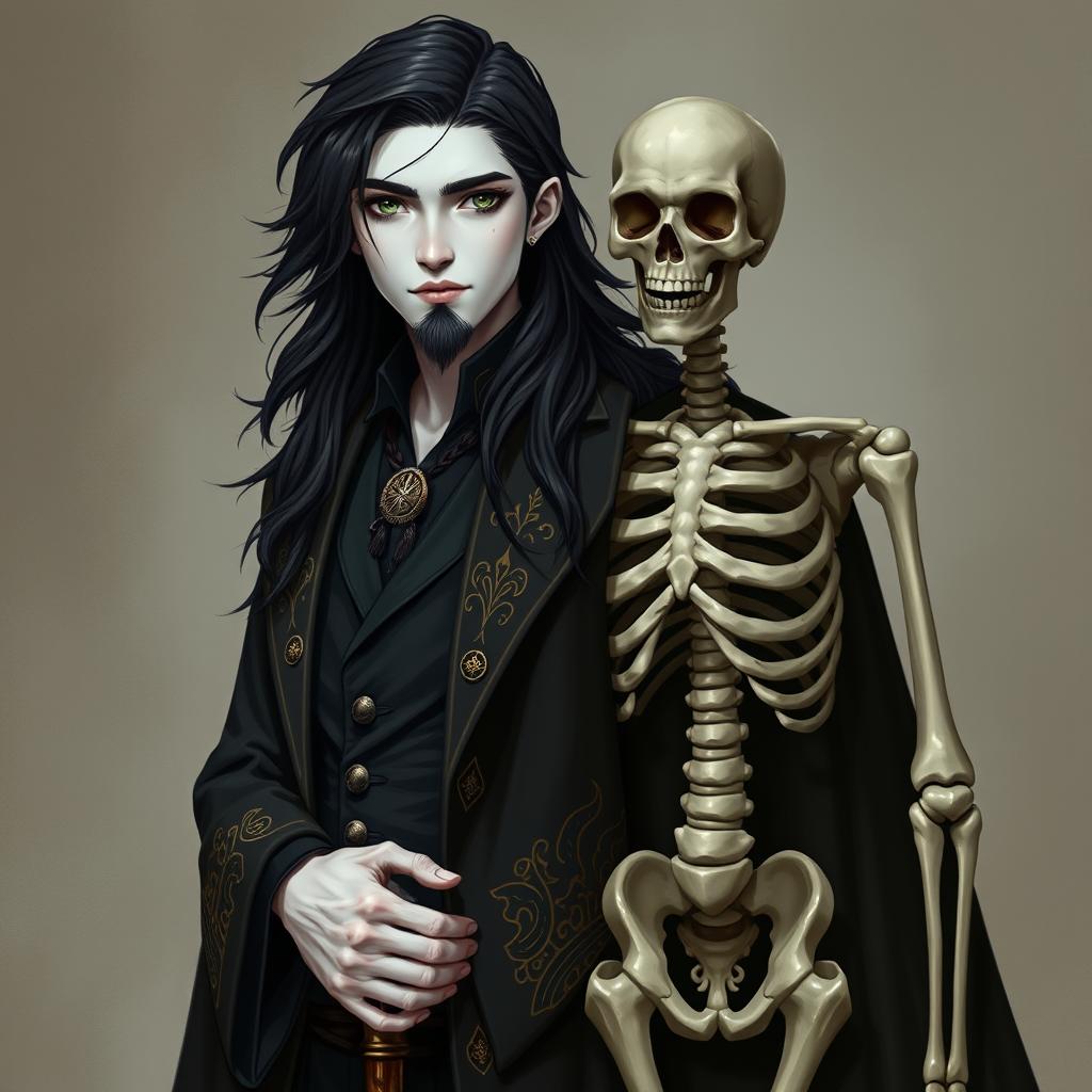 A portrait of a young male necromancer wizard, age 23, exhibiting a mystical aura