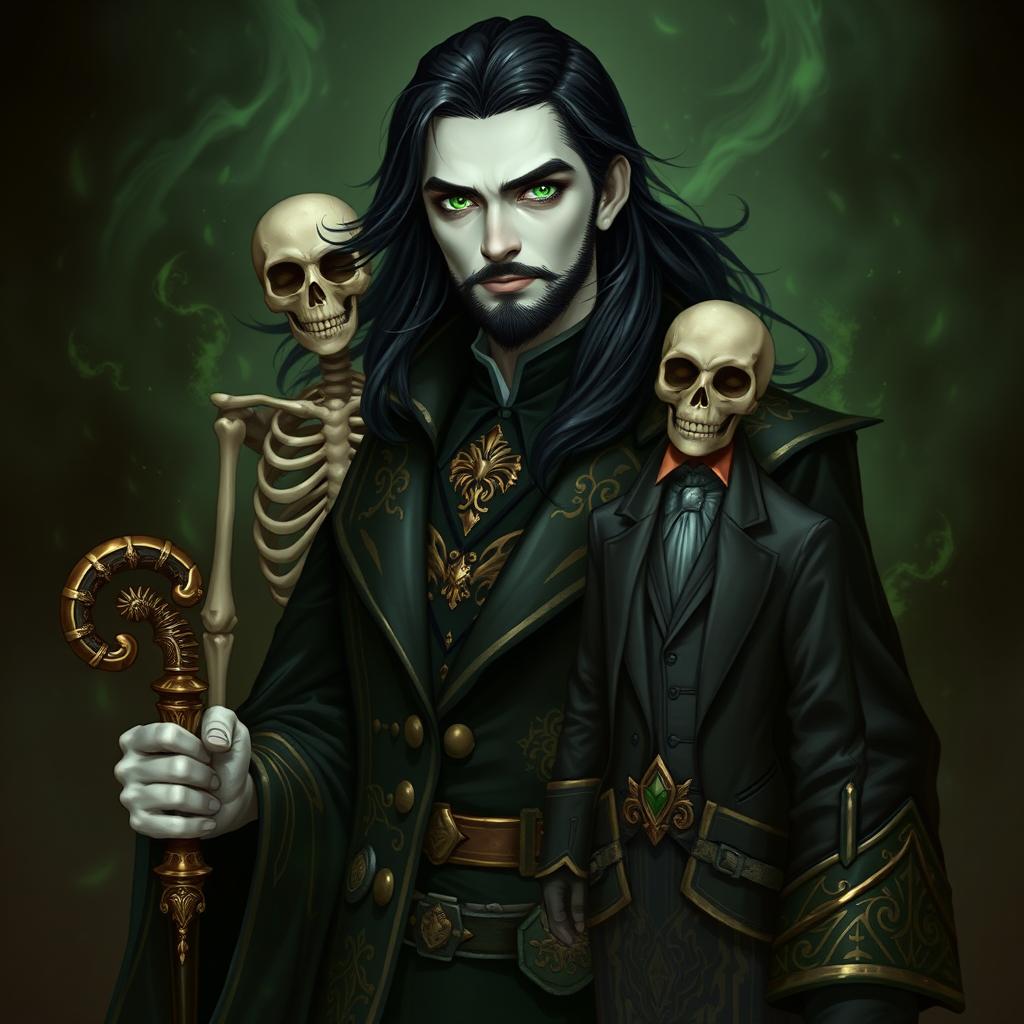 A portrait of a 23-year-old male Necromancer Wizard