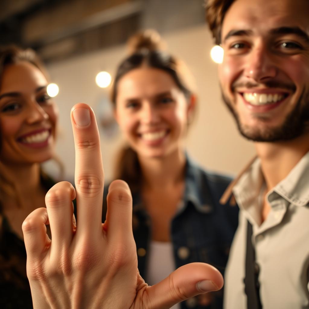 A close-up portrait of three people standing together, with a focus on the person on the right