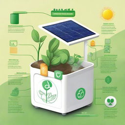 Create an annotated illustration of the 'EcoHarvestBin'. Include a solar panel, smart sensor, recycling chamber, and a symbol representing its companion mobile app, all labeled with their respective functions.