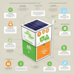 Create a detailed diagram of 'EcoHarvestBin' with labelled components like a solar panel, smart sensor, recycling chamber and mobile app icon, each with their respective functions indicated.