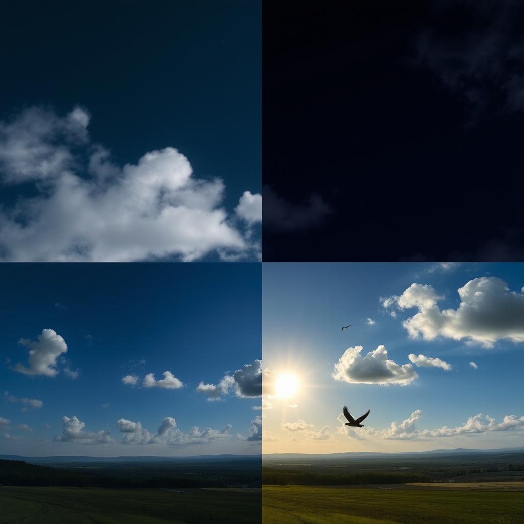 Edit a night photo of a scenic landscape to make it appear as if it is daytime