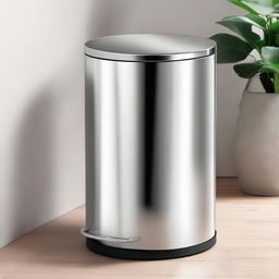 Design a modern, sleek trashcan, with a polished finish and an ergonomic design, suitable for both indoor and outdoor use.