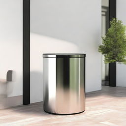 Design a modern, sleek trashcan, with a polished finish and an ergonomic design, suitable for both indoor and outdoor use.