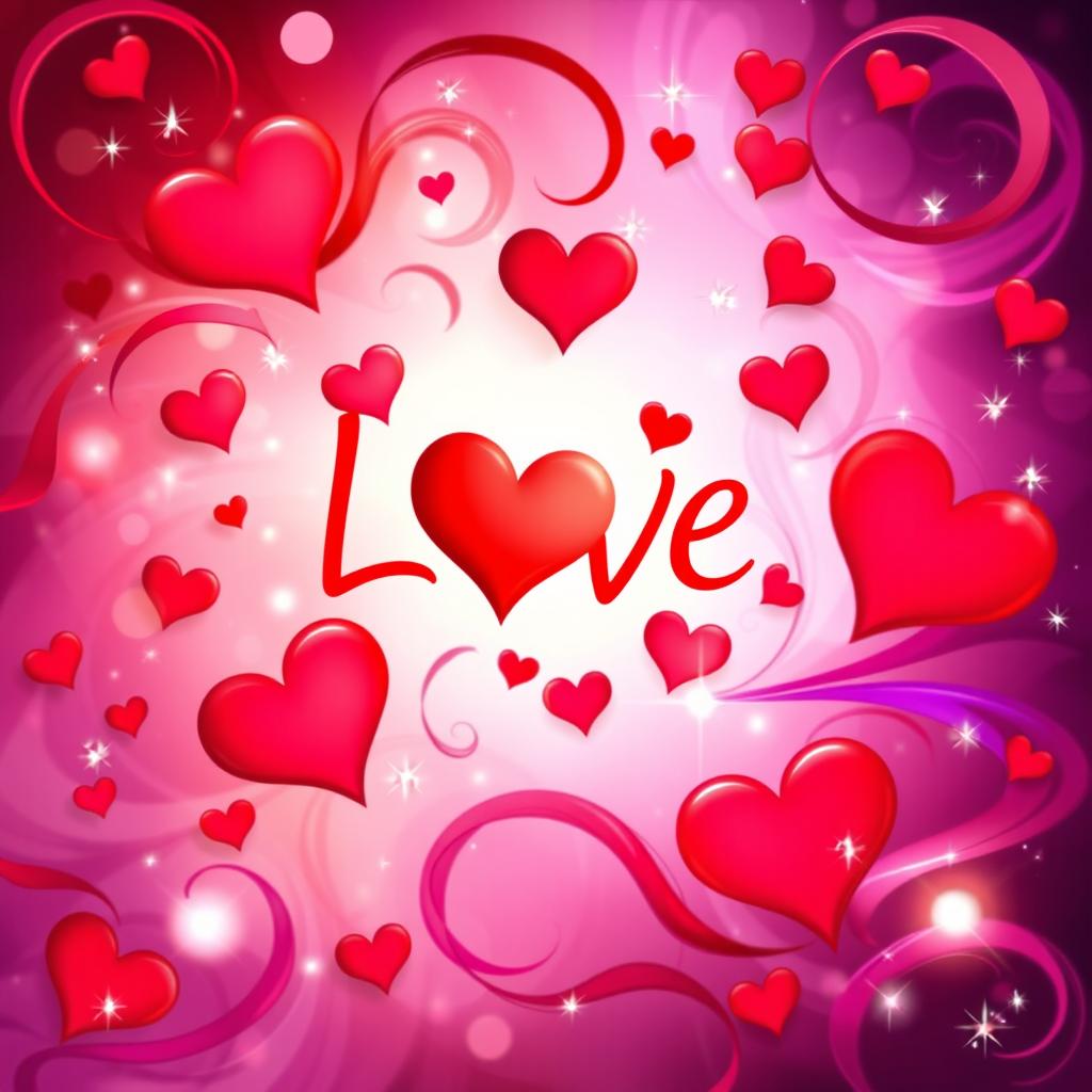 A colorful and vibrant abstract representation of love, featuring swirling patterns of red, pink, and purple, symbolizing passion and emotion