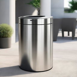 Design a modern, sleek trashcan, with a polished finish and an ergonomic design, suitable for both indoor and outdoor use.