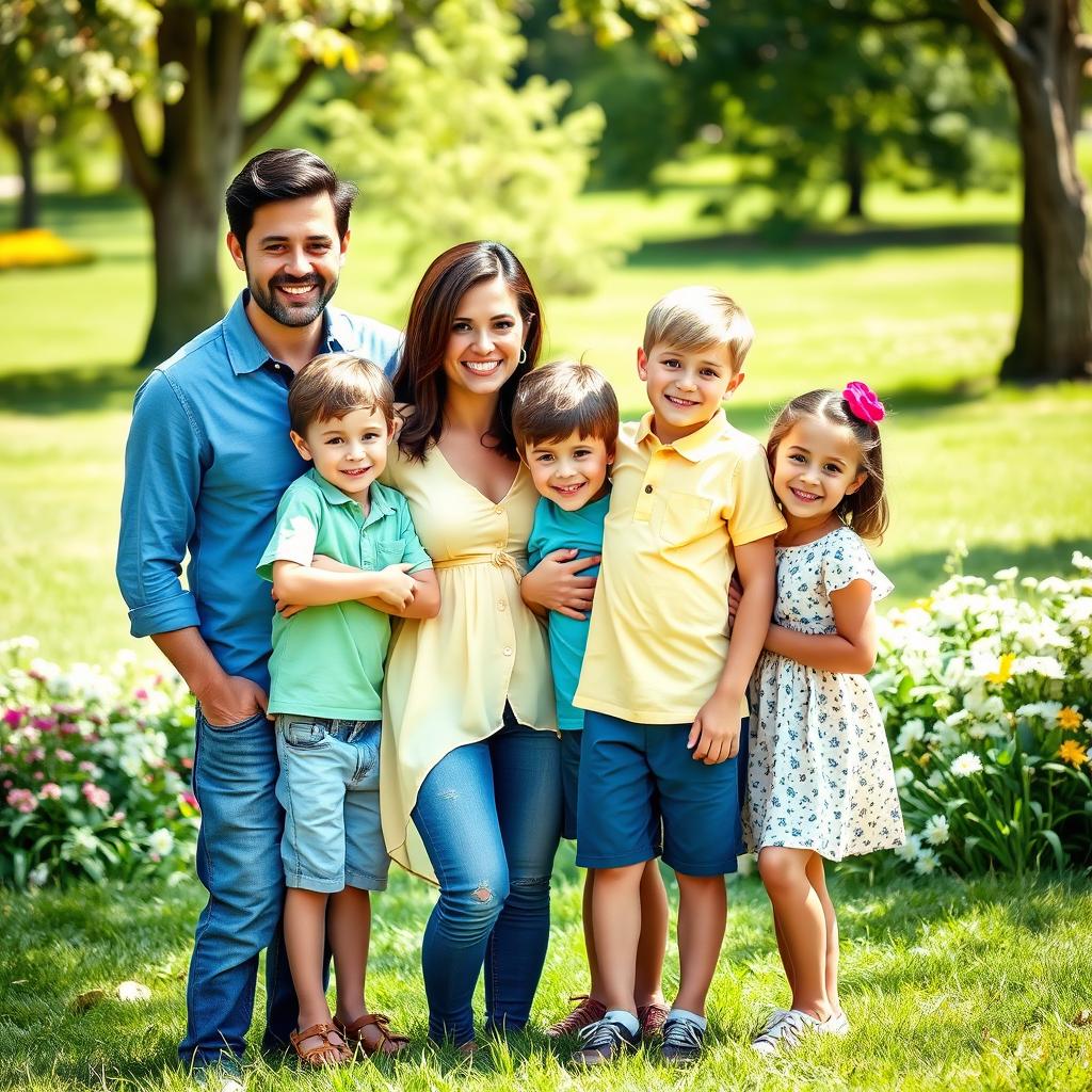 A heartwarming family portrait featuring a loving couple and their children