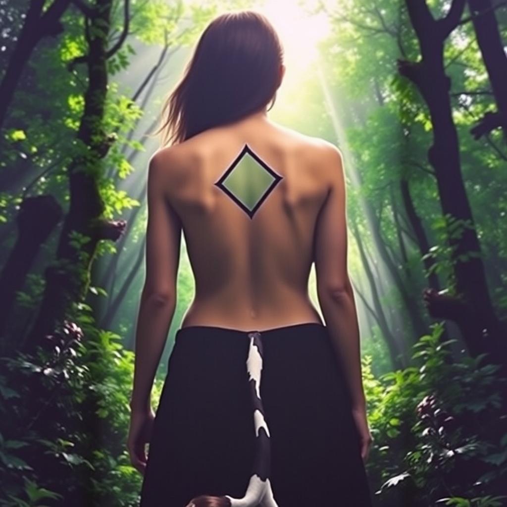 A captivating book cover featuring a woman from behind, showcasing her large diamond-shaped scar prominently on her back