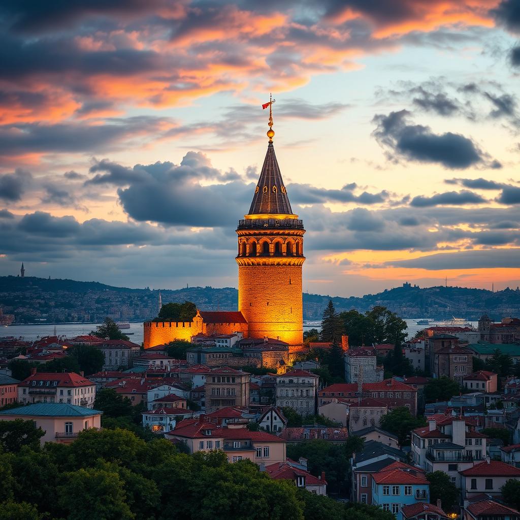 A breathtaking view of the Galata Tower in Istanbul, with its stunning medieval architecture dominating the skyline