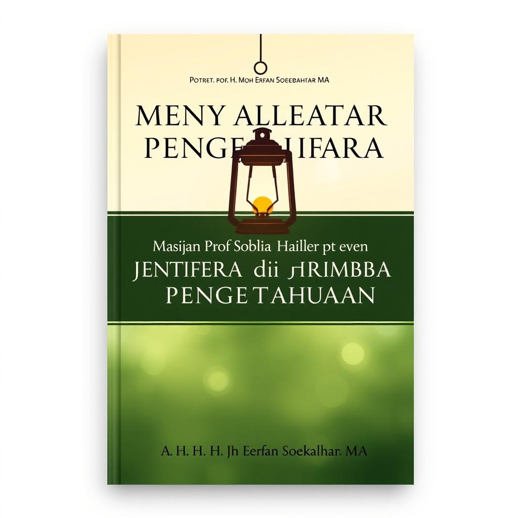 A book cover design for an A5 sized book titled "Menyalakan Lentera di Rimba Pengetahuan: Potret Prof