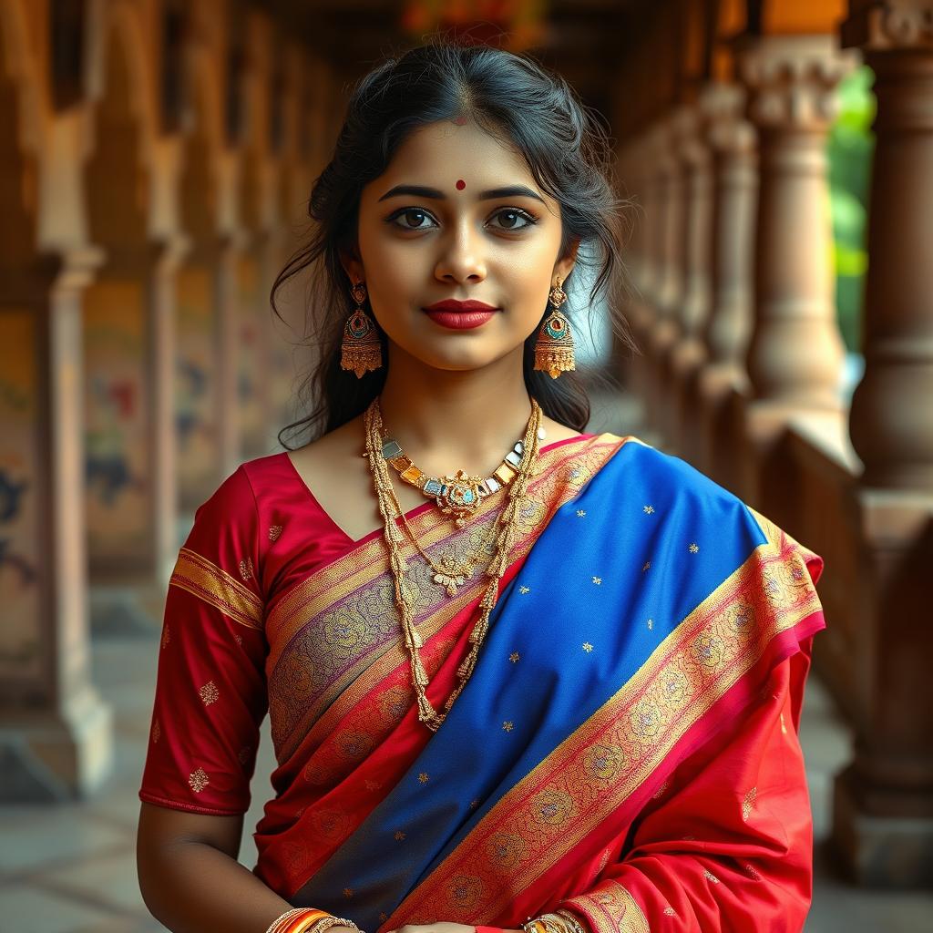 A highly detailed, realistic portrait of a desi Indian girl wearing a traditional saree