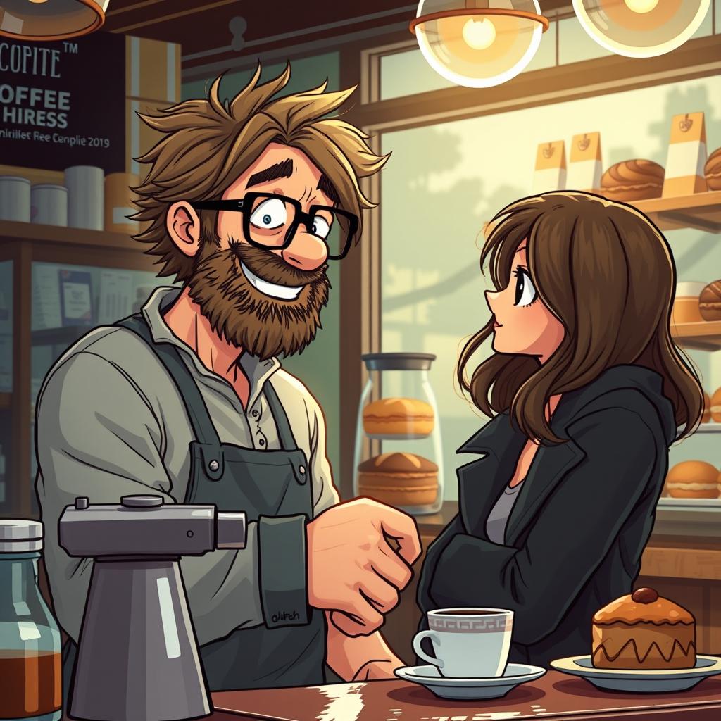An unconventional love story set in a cozy coffee shop, featuring a quirky barista with an awkward charm and a warm smile