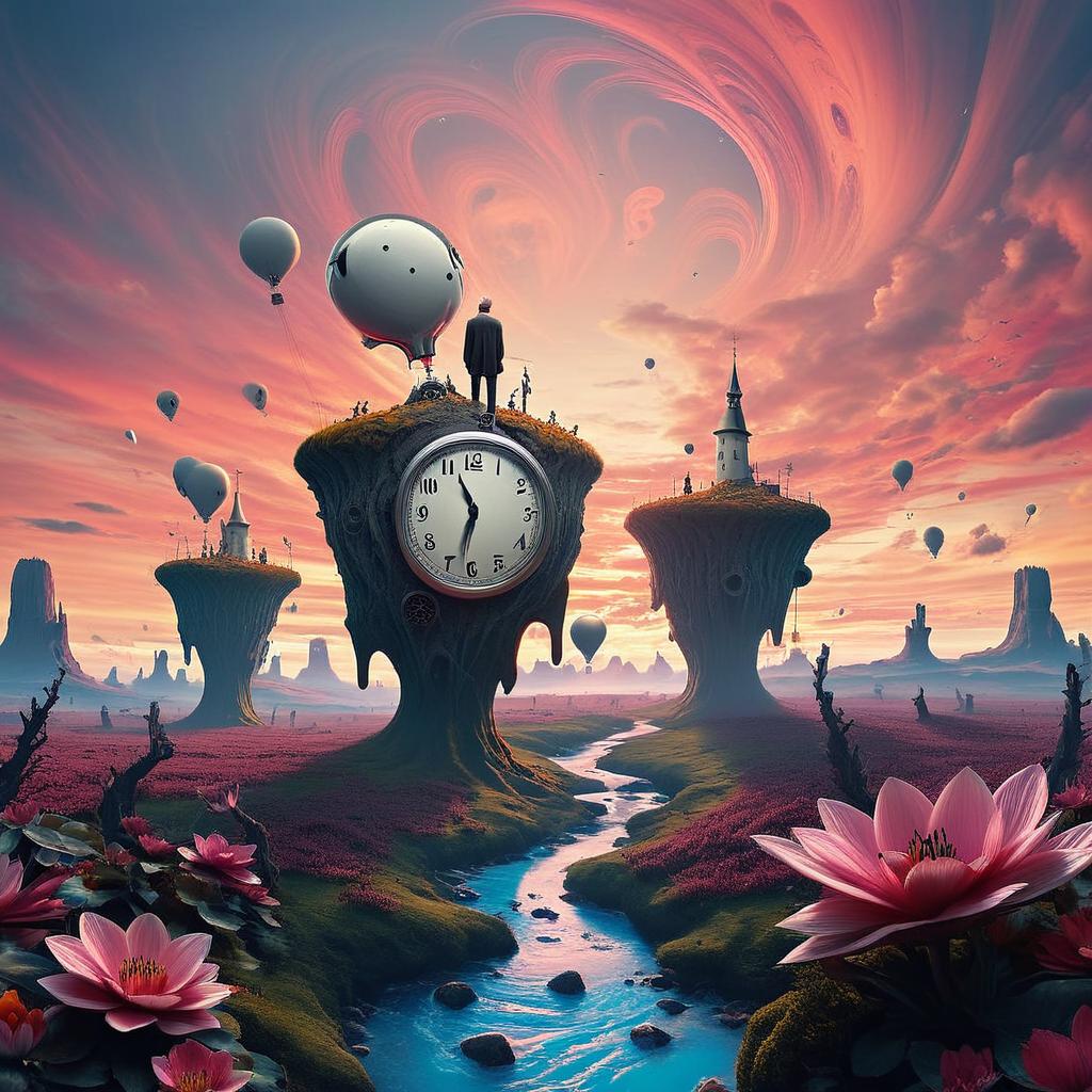 Surrealistic.  Balts Kūstošs pulkstenis tumšā visuma okeānā .