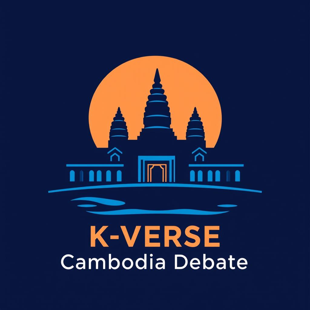 A logo for the company "K-Verse Cambodia Debate" featuring a simple yet iconic representation of Angkor Wat