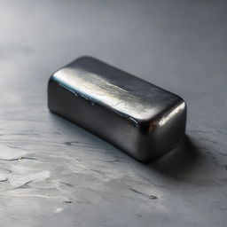 A detailed image of an iron ingot. The metallic texture shines with a gunmetal grey hue, smooth surface reflects the light subtly.