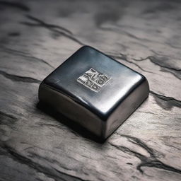 A detailed image of an iron ingot. The metallic texture shines with a gunmetal grey hue, smooth surface reflects the light subtly.