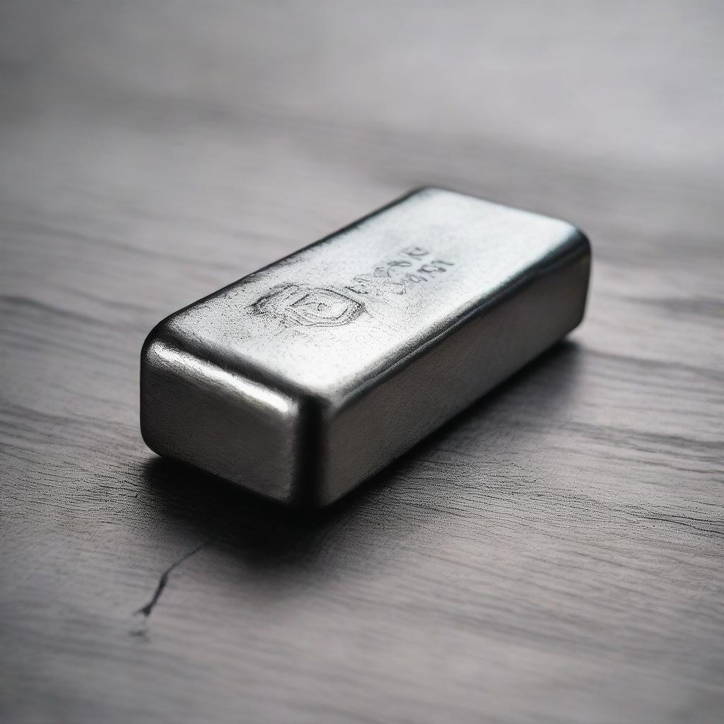 A detailed image of an iron ingot. The metallic texture shines with a gunmetal grey hue, smooth surface reflects the light subtly.