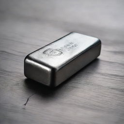 A detailed image of an iron ingot. The metallic texture shines with a gunmetal grey hue, smooth surface reflects the light subtly.