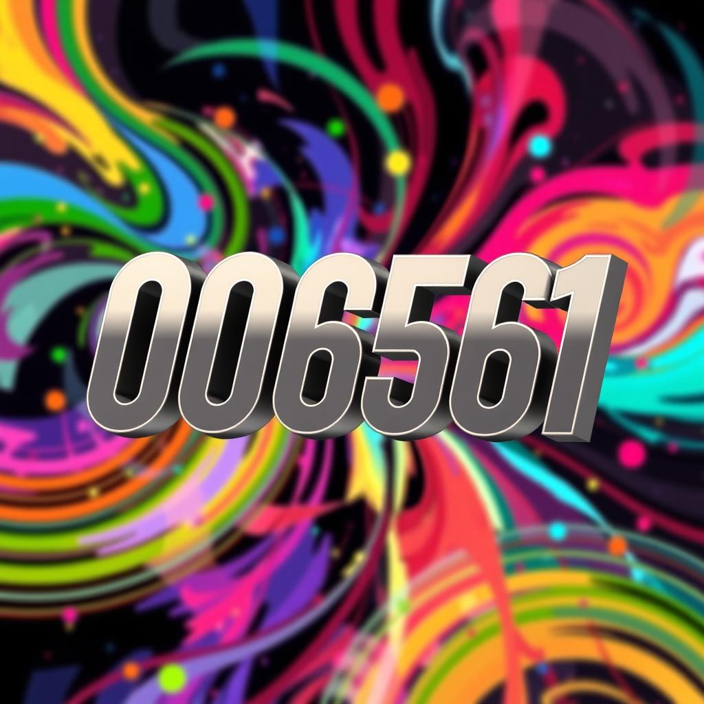 Artwork featuring the number 006561 in a stylish and modern typography, surrounded by a vibrant abstract background filled with swirling colors and geometric shapes