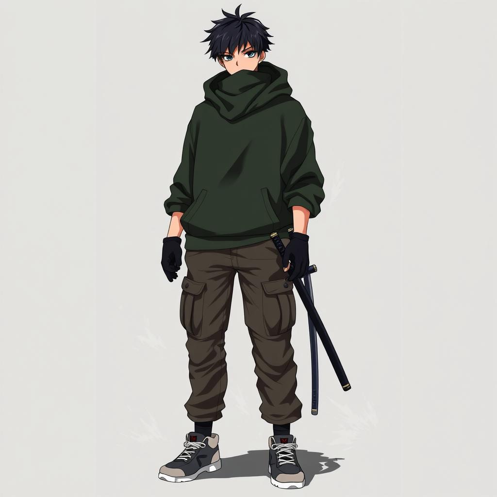 A tall male character, 190cm, standing confidently in an anime style