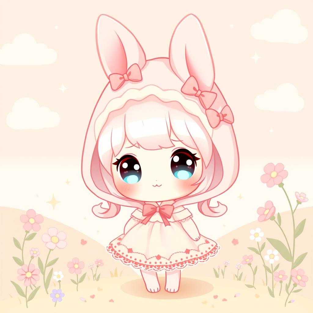 A charming character inspired by 'My Melody', depicted as a cute, anthropomorphic rabbit girl