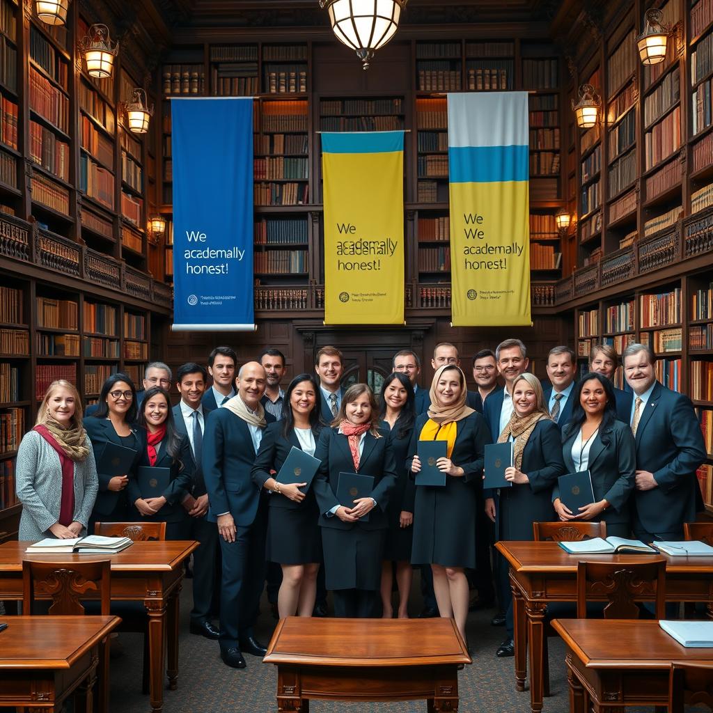 A group of diverse scholars celebrating academic integrity
