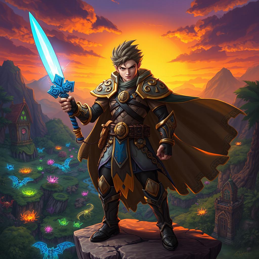 A zealous character in a vibrant fantasy world, depicted with an intense expression of determination