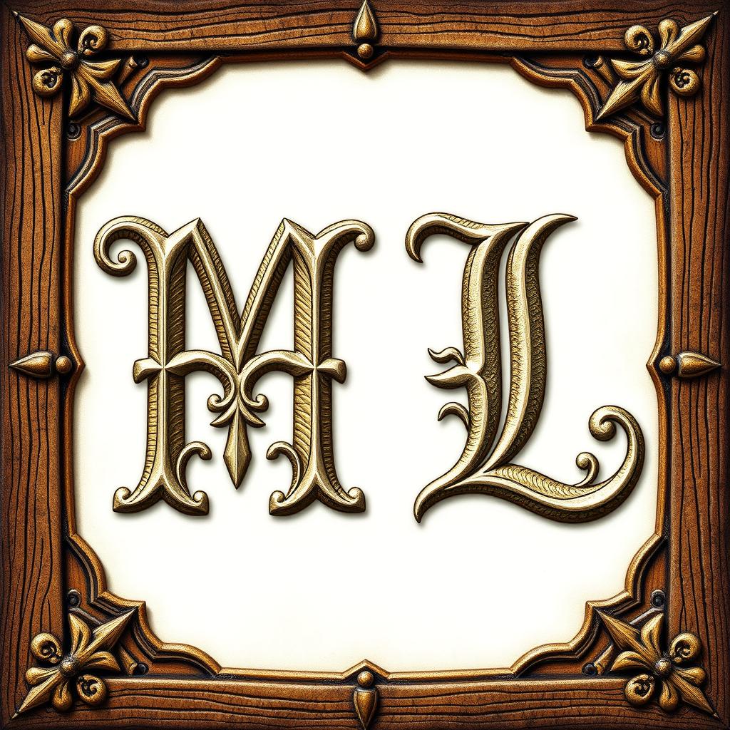 A detailed image illustrating a medieval-style font featuring capital letters 'M' and 'L'