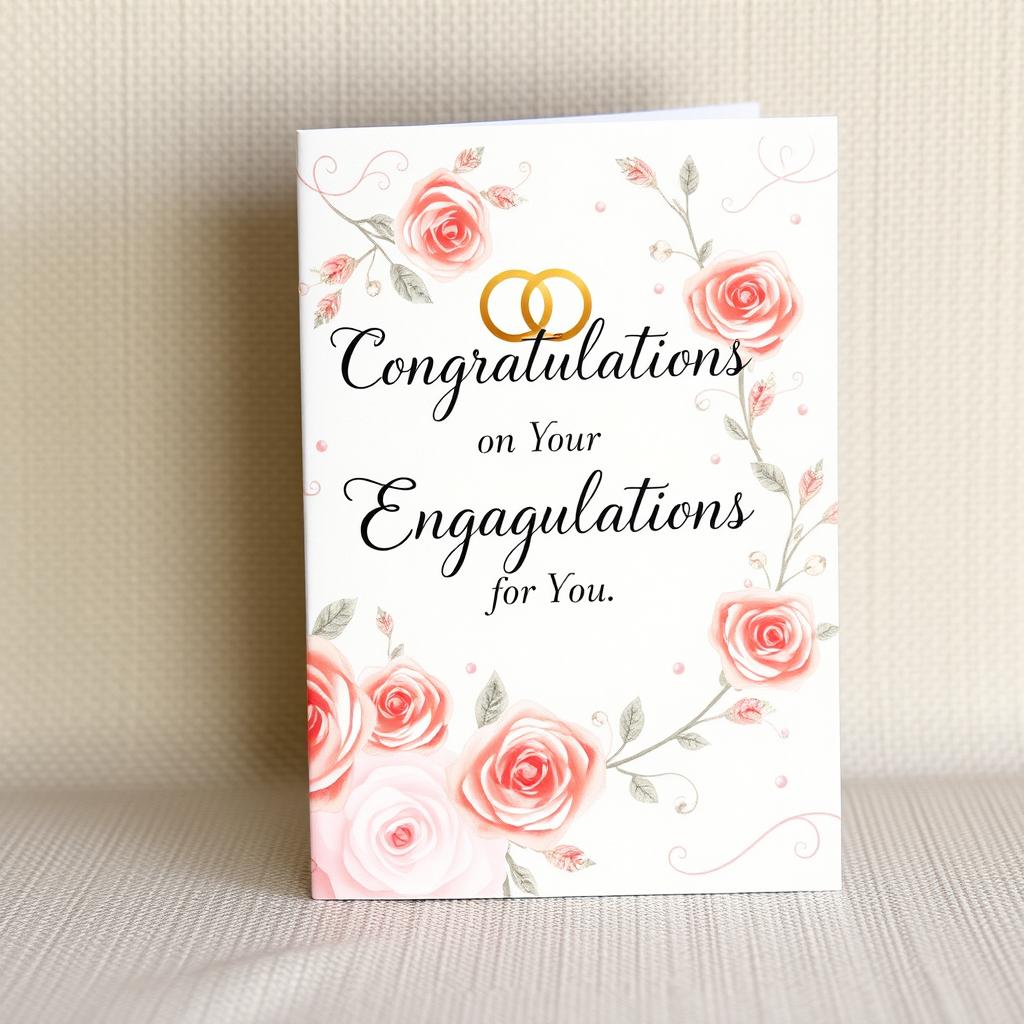 A beautifully designed engagement congratulations card, featuring elegant floral patterns and soft pastel colors