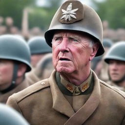 A close-up of a battle-hardened general, exhibiting resilience and determination, as he delivers a passionate speech to his soldiers prior to a decisive battle. His face pulses with vigor and resolve, successfully inspiring the troops.