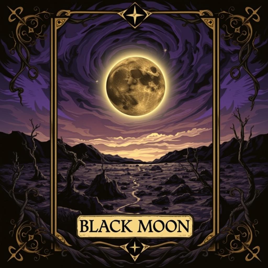 A mystical Tarot card featuring the Black Moon, designed in a Wiccan style