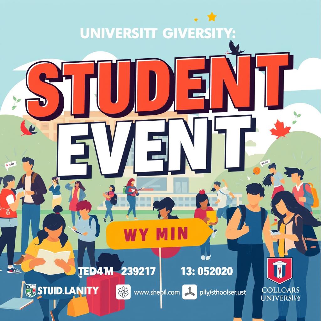 A vibrant university poster advertising a student event, featuring bold and engaging typography for the event title