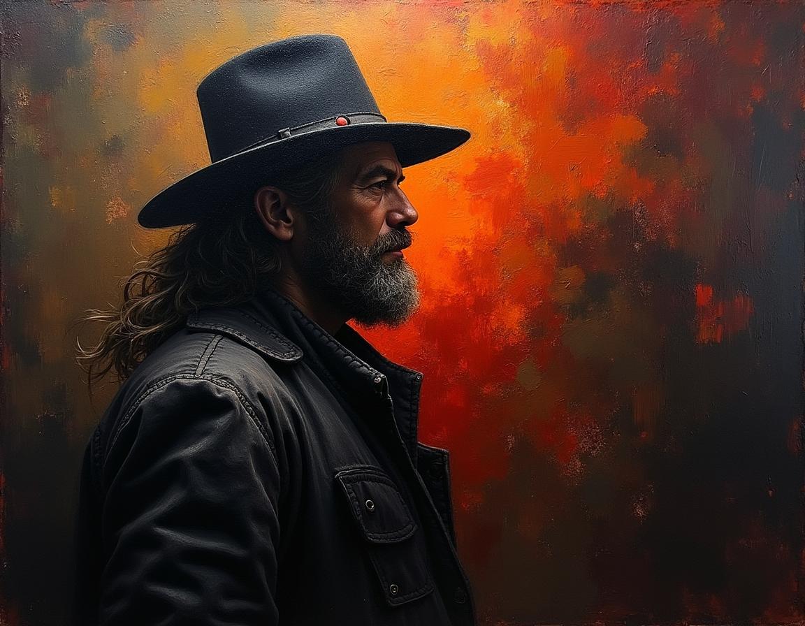 An extraordinary painting reminiscent of Rembrandt's style, characterized by extra large brush strokes that convey a dramatic and textured appearance