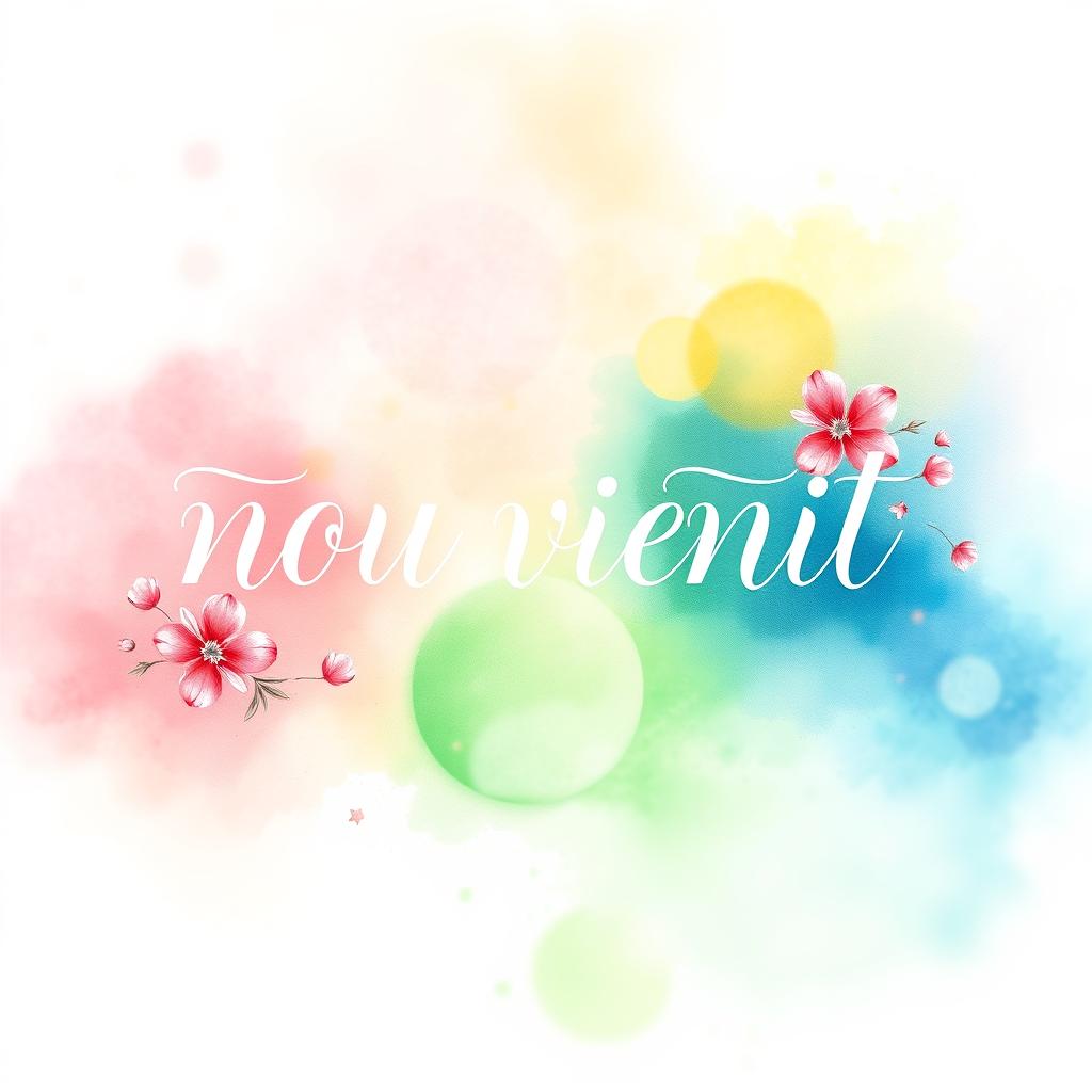 A beautifully crafted watercolor painting showcasing the phrase 'nou venit' in an elegant and artistic font