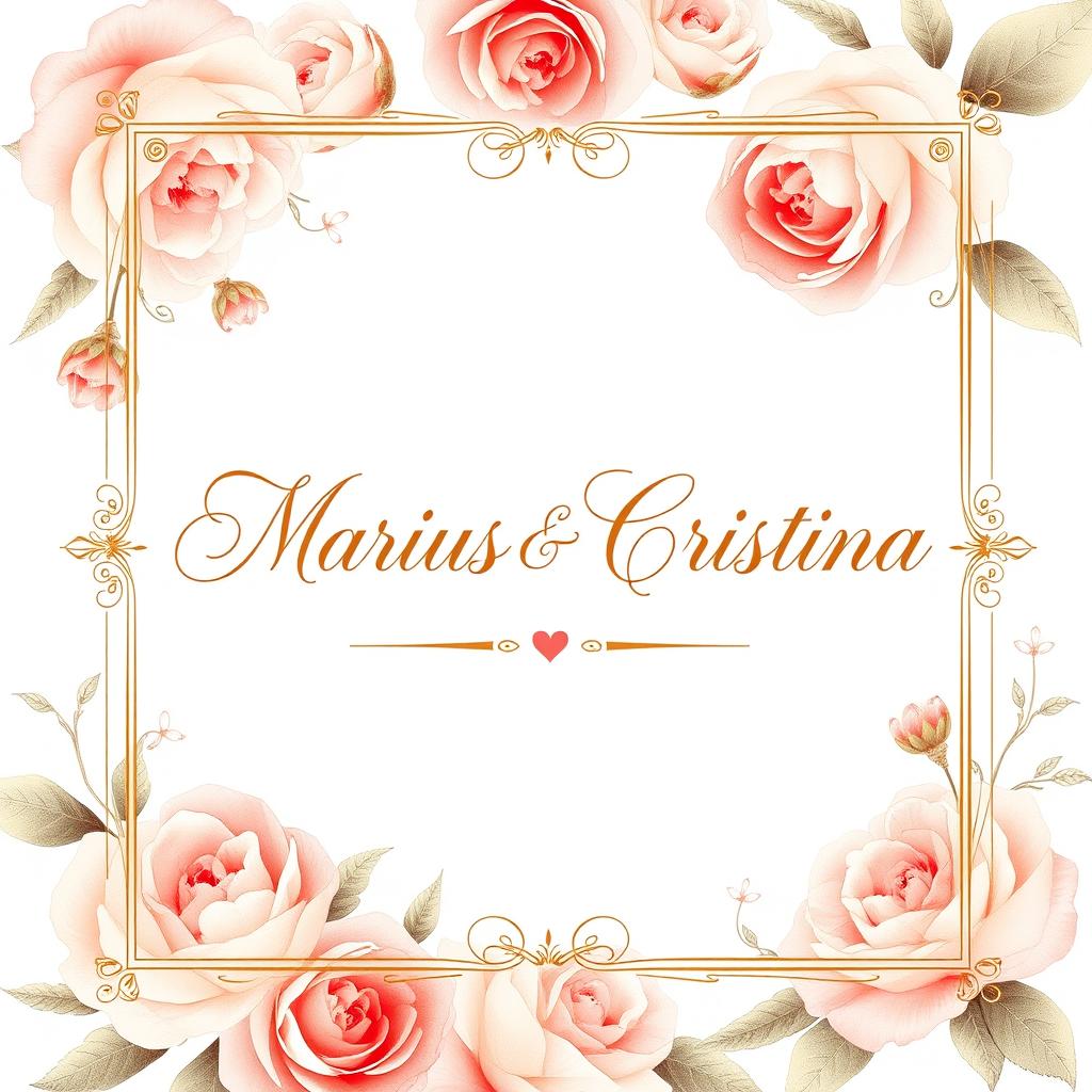 An elegant wedding invitation design featuring the names Marius and Cristina in beautiful calligraphy
