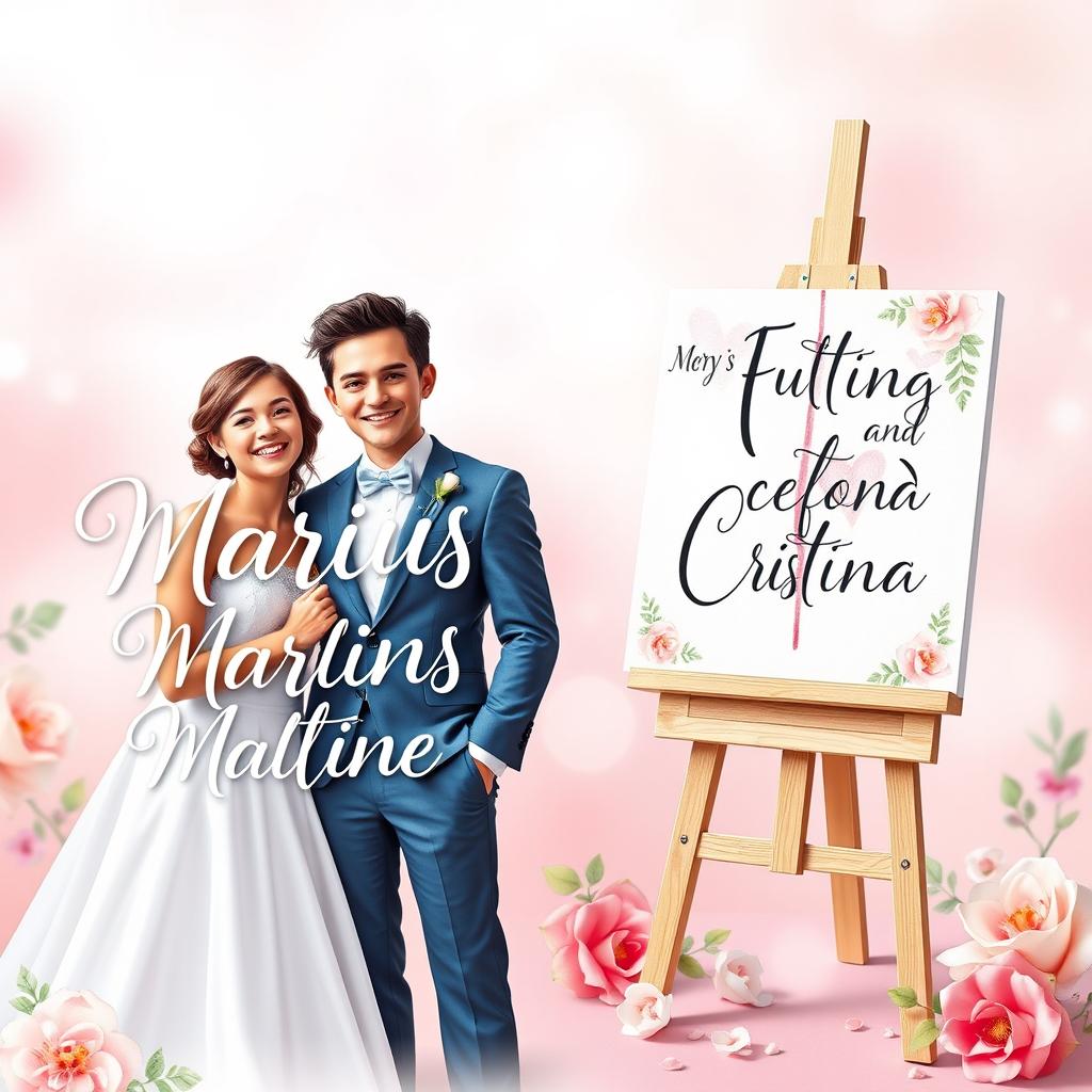 An impressive wedding invitation design featuring the names "Marius" and "Cristina" elegantly displayed artistically