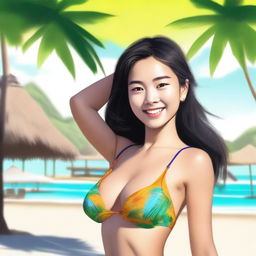 A high-quality digital art piece featuring a youthful Asian girl