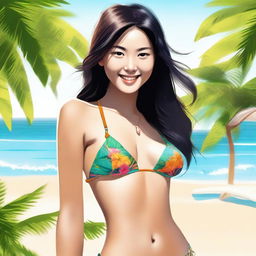 A high-quality digital art piece featuring a youthful Asian girl