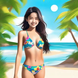 A high-quality digital art piece featuring a youthful Asian girl