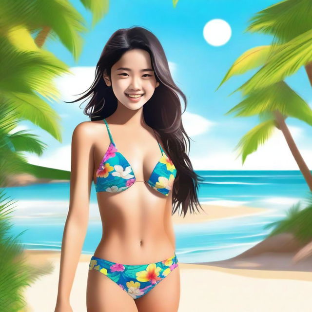 A high-quality digital art piece featuring a youthful Asian girl