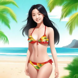 A high-quality digital art piece featuring a youthful Asian girl