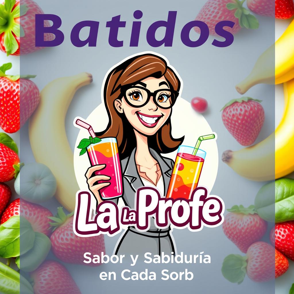 A vibrant and engaging promotional image for a smoothie brand called 'Batidos La Profe'