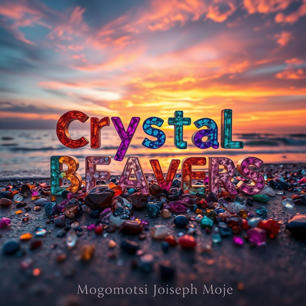 A mesmerizing scene titled 'Crystal Bearers', featuring the title beautifully written in different colors that evoke the essence of various gemstones