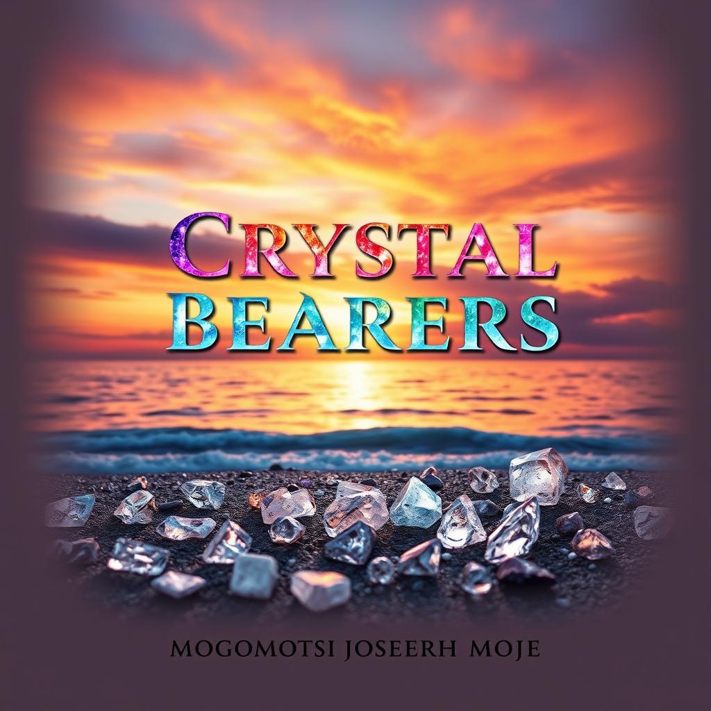 An elegant and professional book cover design for 'Crystal Bearers', with the title prominently displayed in a striking array of colors that reflect the beauty of various crystals