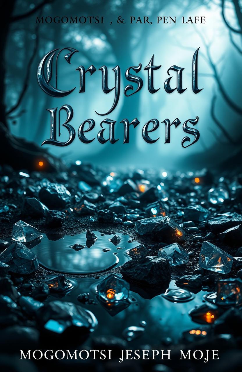 A captivating book cover for 'Crystal Bearers' by Mogomotsi Joseph Moje, featuring a dark fantasy theme