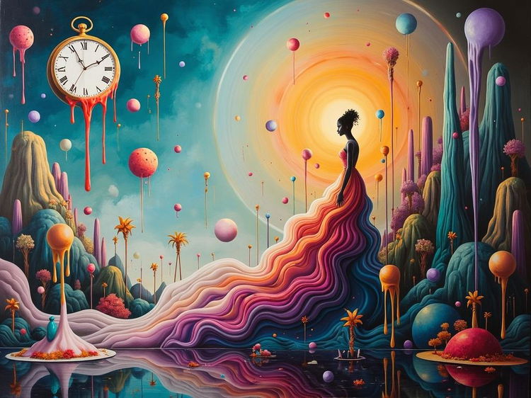 A surrealist style painting that visually represents the concept of 'signal over noise'