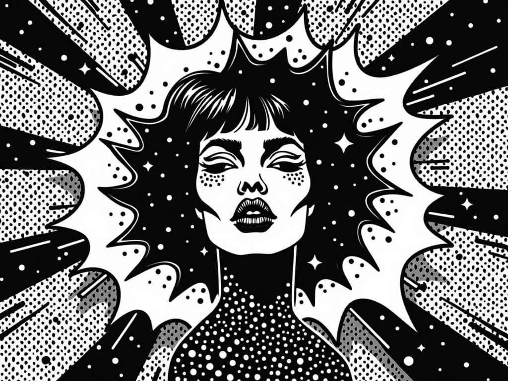 A striking black and white pop art style artwork that embodies the concept of 'signal over noise'