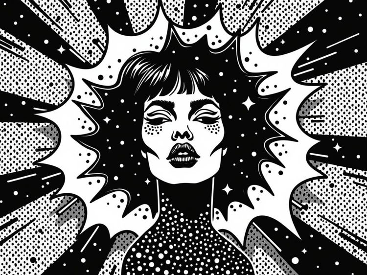 A striking black and white pop art style artwork that embodies the concept of 'signal over noise'