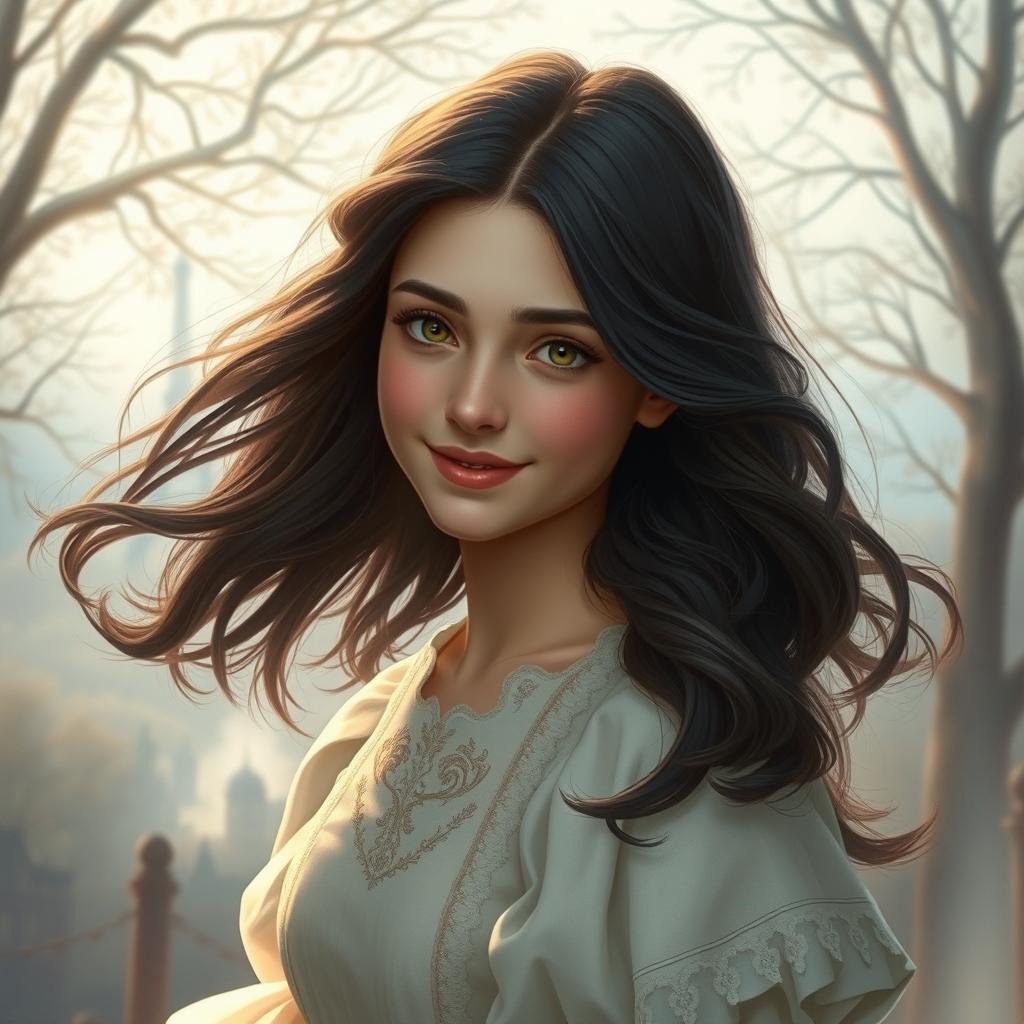 A captivating portrait of a young woman named Cosette, inspired by the character from 'Les Misérables'